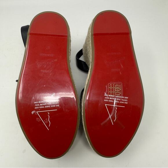 Christian Louboutin Mariza Zeppa 130 Black Espadrille Wedge Sandals Size 37 - Picture 10 of 11